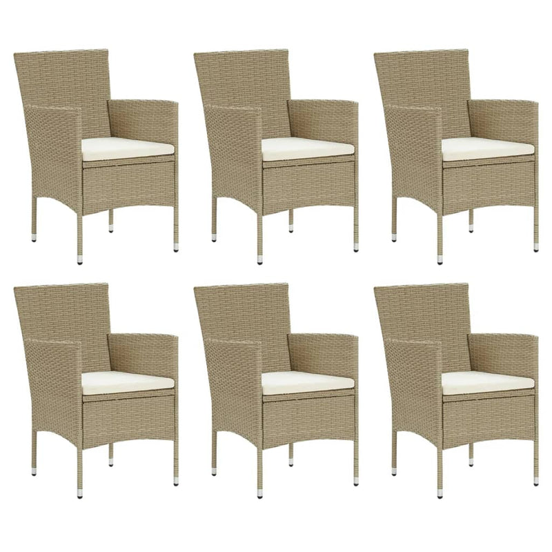 7 Piece Garden Dining Set with Cushions Poly Rattan Beige