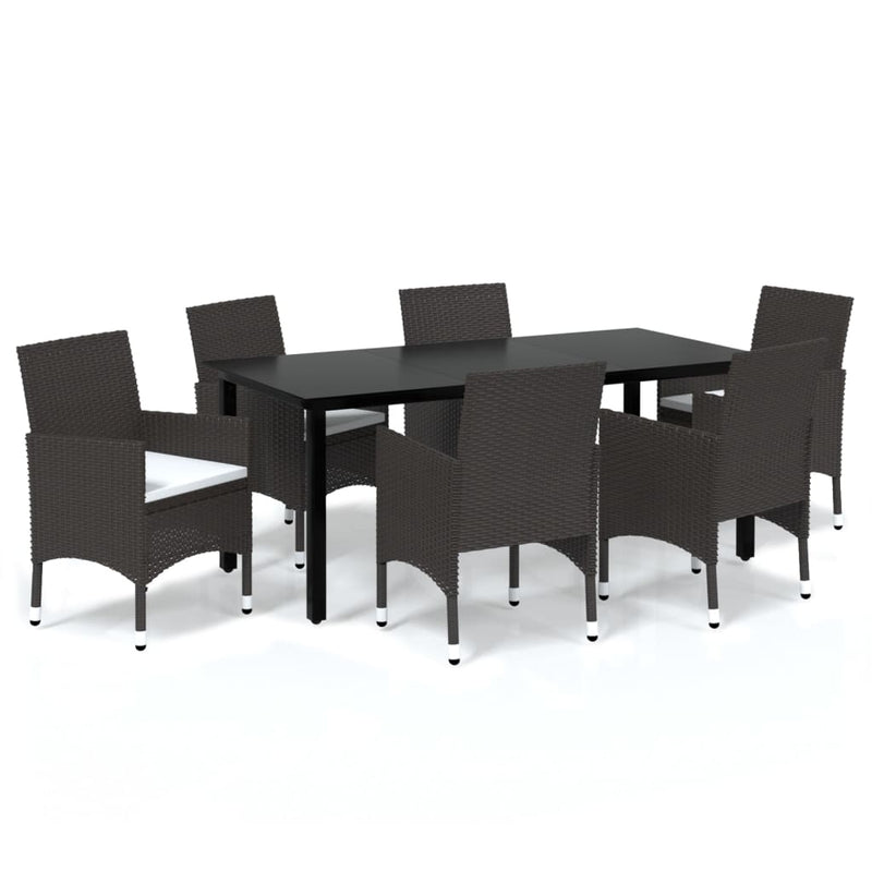 7 Piece Garden Dining Set with Cushions Poly Rattan Brown