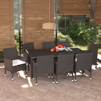 9 Piece Garden Dining Set with Cushions Poly Rattan Brown