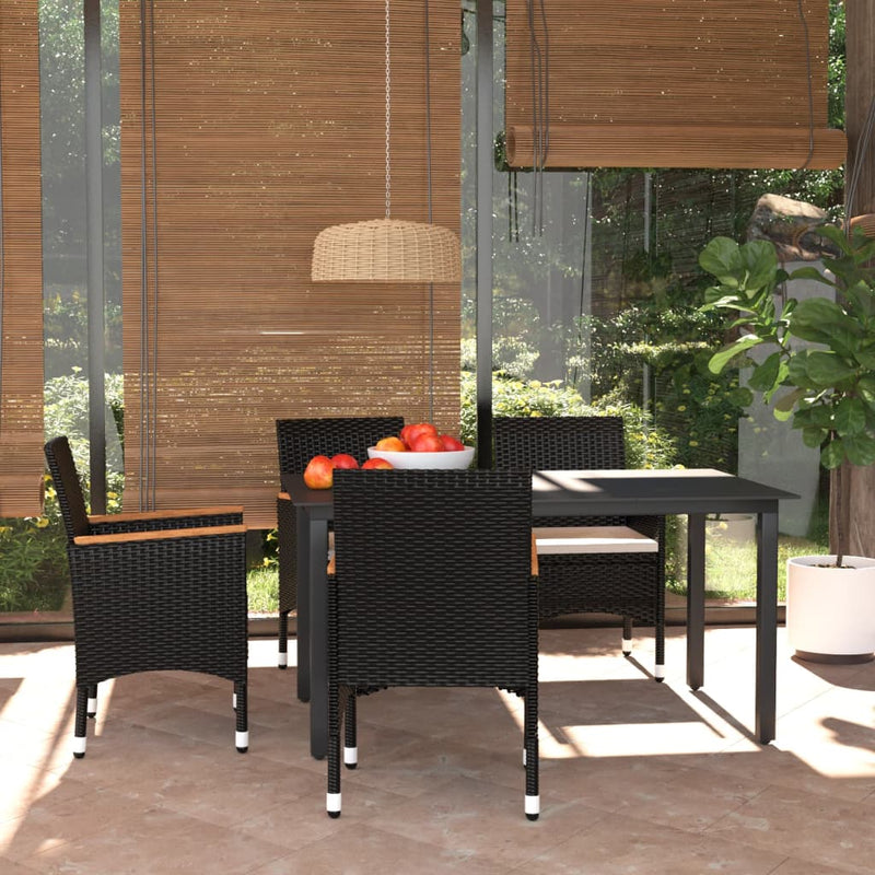 5 Piece Garden Dining Set with Cushions Poly Rattan Black