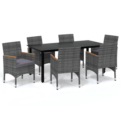 7 Piece Garden Dining Set with Cushions Poly Rattan Grey