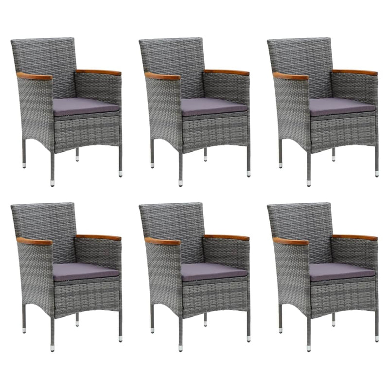 7 Piece Garden Dining Set with Cushions Poly Rattan Grey