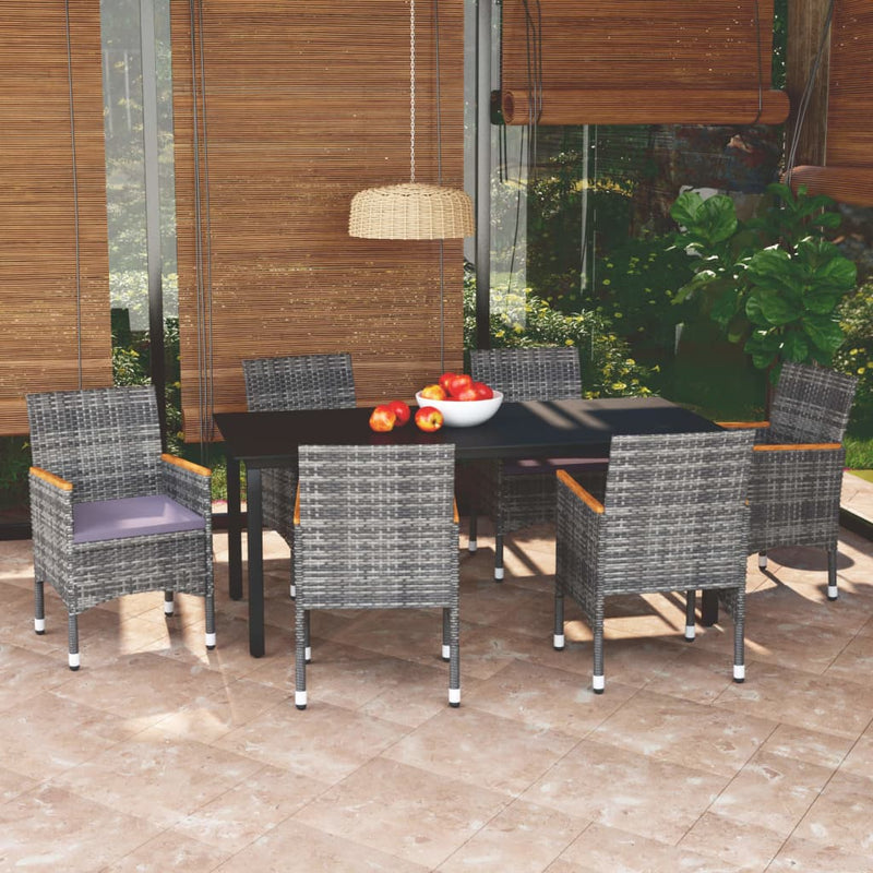 7 Piece Garden Dining Set with Cushions Poly Rattan Grey