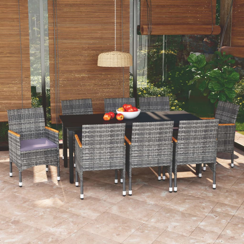 9 Piece Garden Dining Set with Cushions Poly Rattan Grey