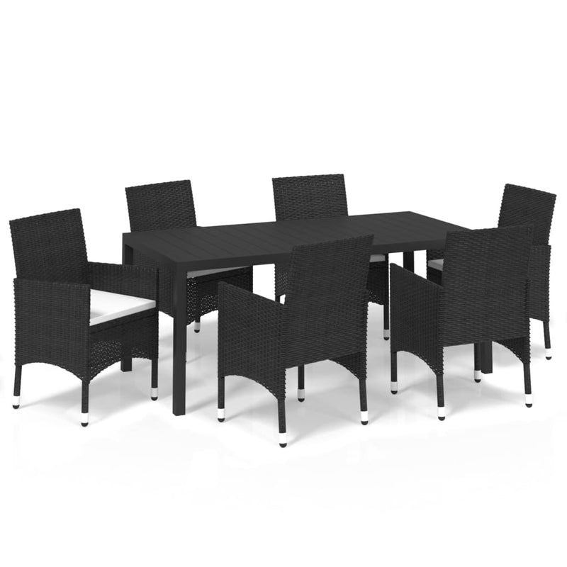 7 Piece Garden Dining Set with Cushions Poly Rattan Black