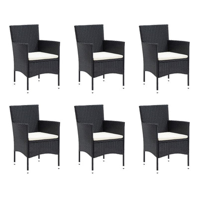 7 Piece Garden Dining Set with Cushions Poly Rattan Black