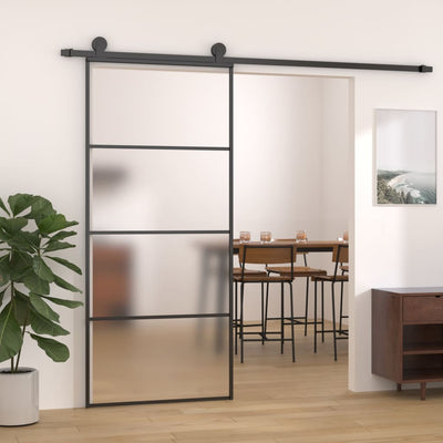 Sliding Door Frosted ESG Glass and Aluminium 90x205 cm Black