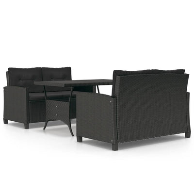 3 Piece Garden Dining Set with Black Cushions Poly Rattan