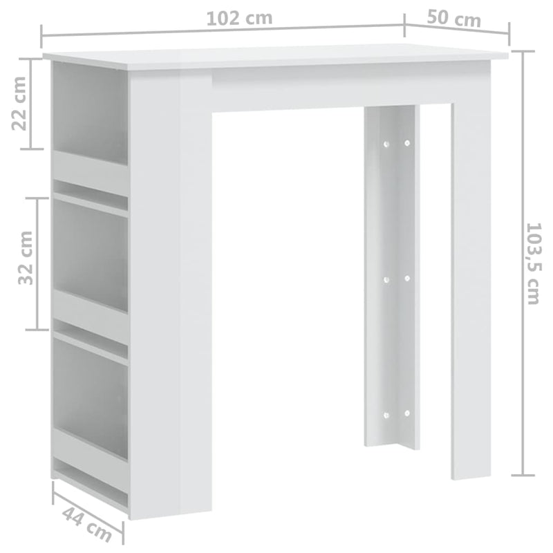 Bar Table with Storage Rack High Gloss White 102x50x103.5 cm