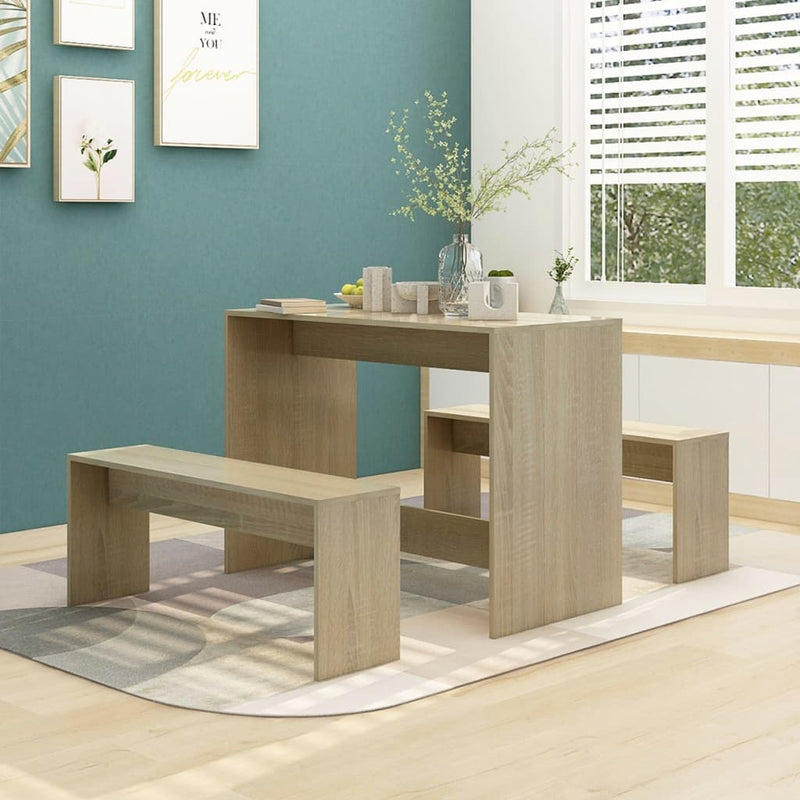 3 Piece Dining Set Sonoma Oak Engineered Wood