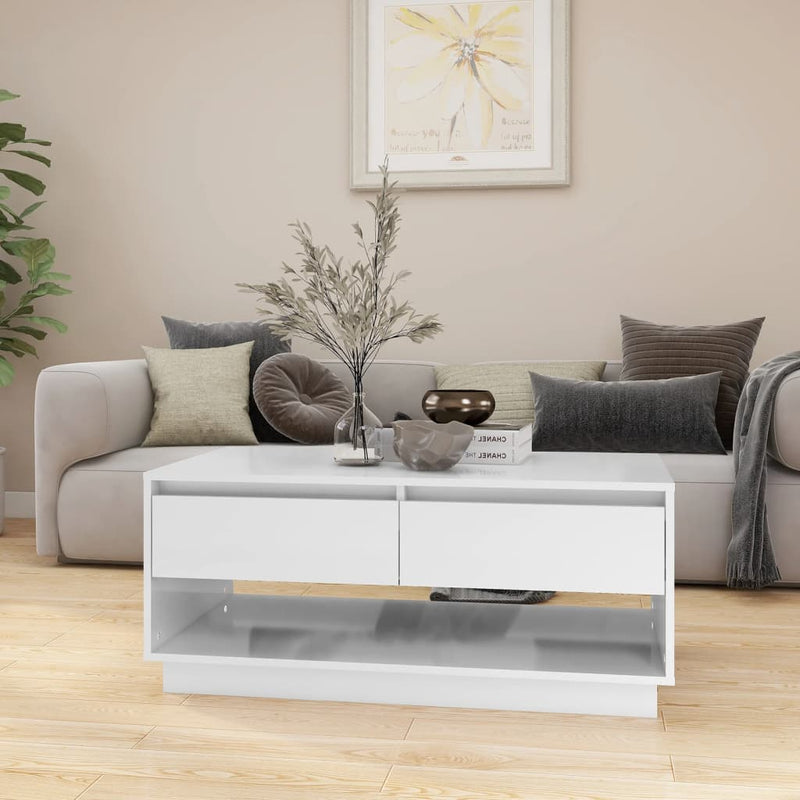 Coffee Table High Gloss White 102.5x55x44 cm Engineered Wood