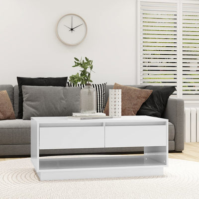 Coffee Table High Gloss White 102.5x55x44 cm Engineered Wood