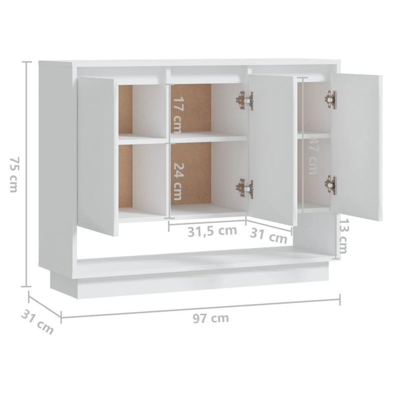 Sideboard White 97x31x75 cm Engineered Wood