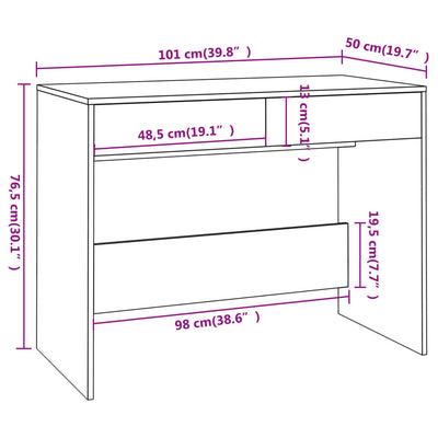 Desk White 101x50x76.5 cm Engineered Wood