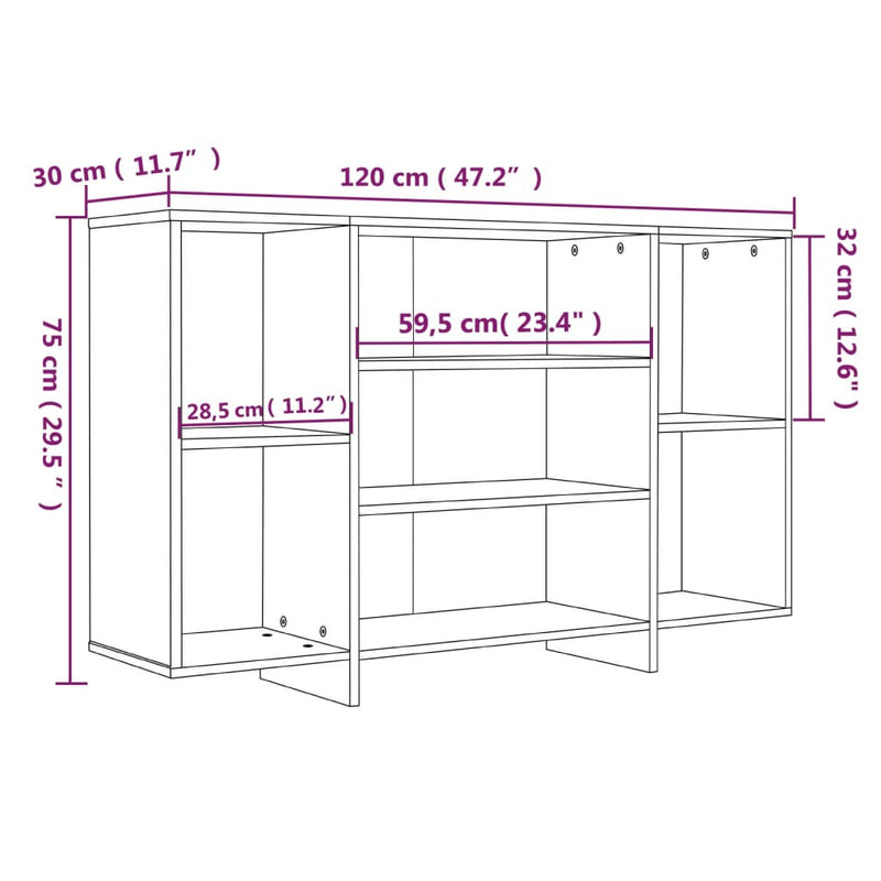 Sideboard High Gloss White 120x30x75 cm Engineered Wood