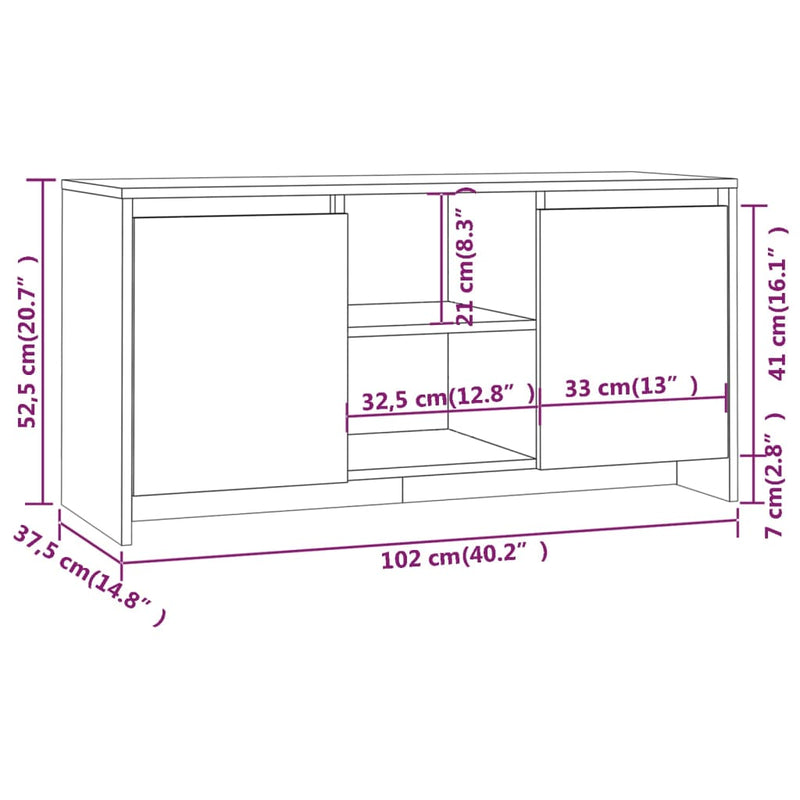 TV Cabinet High Gloss White 102x37.5x52.5 cm Engineered Wood