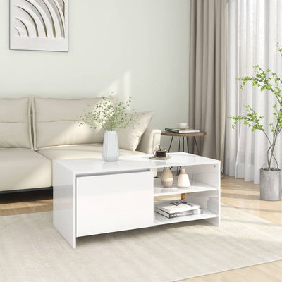 Coffee Table High Gloss White 102x50x45 cm Engineered Wood