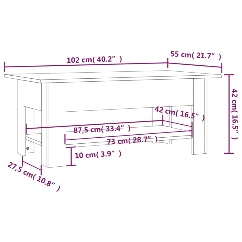 Coffee Table Black 102x55x42 cm Engineered Wood