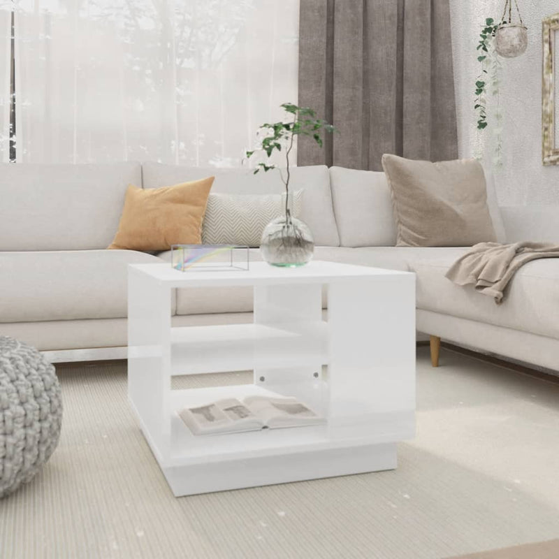 Coffee Table High Gloss White 55x55x43 cm Engineered Wood