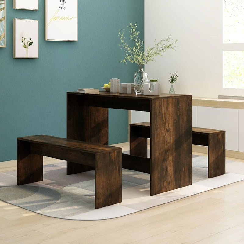 3 Piece Dining Set Smoked Oak Engineered Wood