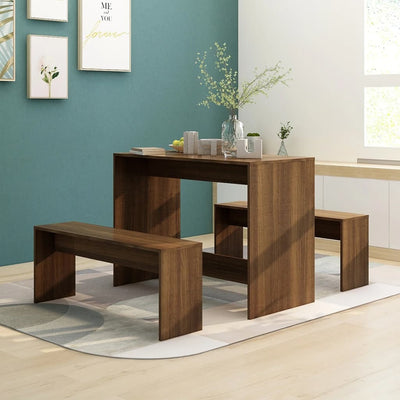 3 Piece Dining Set Brown Oak Engineered Wood