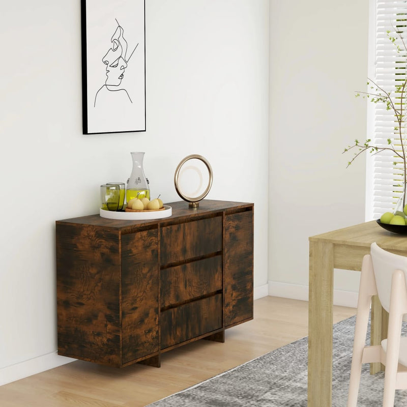 Sideboard with 3 Drawers Smoked Oak 120x41x75 cm Engineered Wood