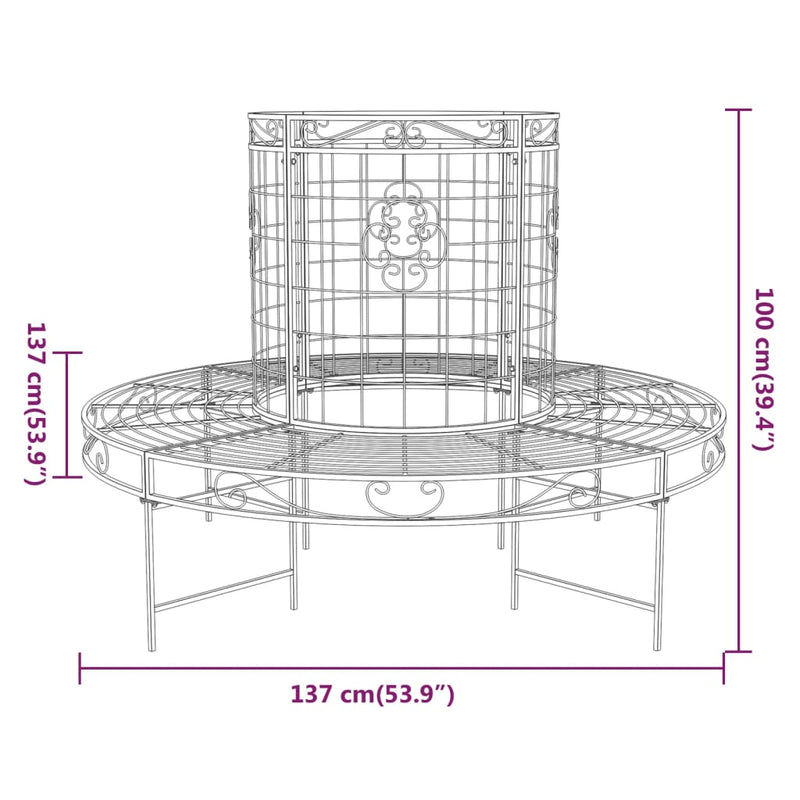 Round Tree Bench Ø137 cm Black Steel