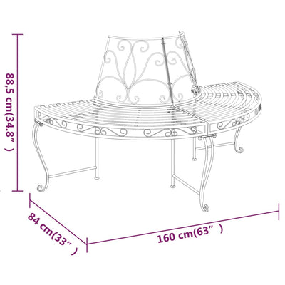 Half Round Tree Bench Ø160 cm Black Steel