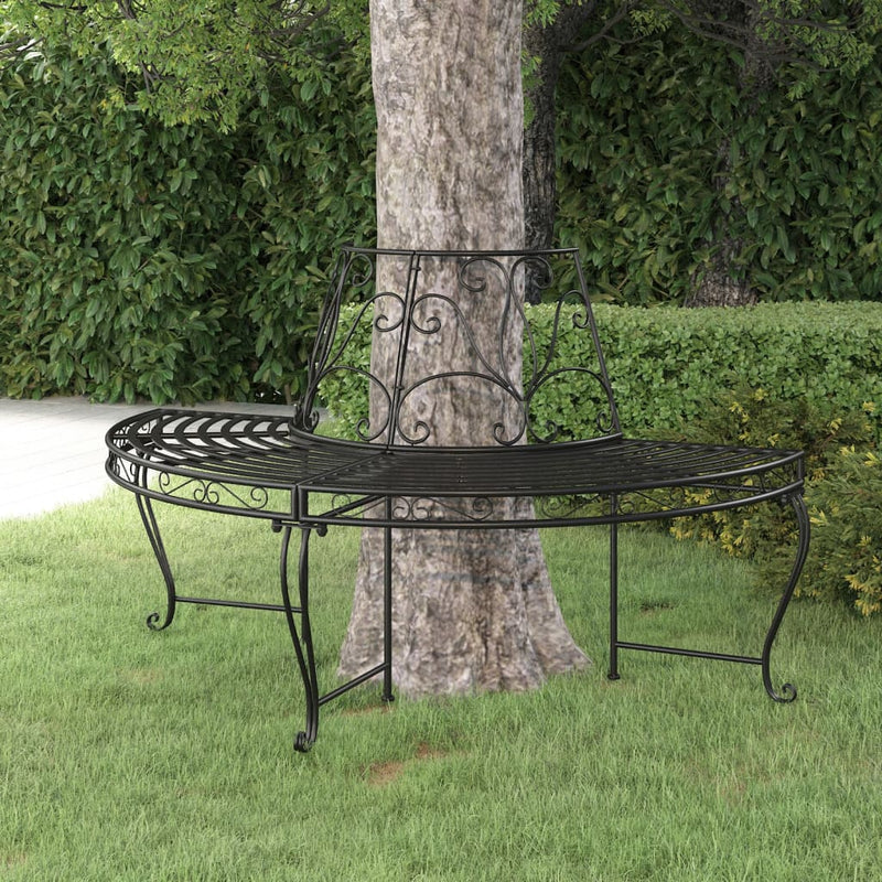 Half Round Tree Bench Ø160 cm Black Steel