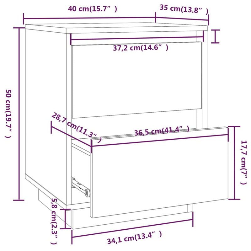 Bedside Cabinets 2 pcs White 40x35x50 cm Solid Wood Pine