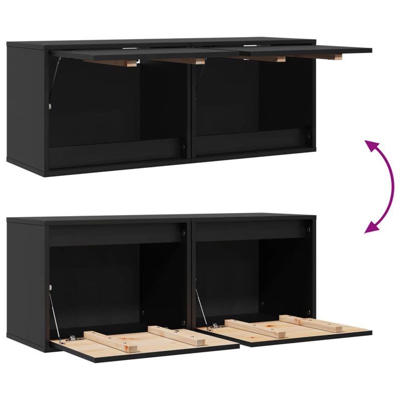 Wall Cabinets 2 pcs Black 45x30x35 cm Solid Wood Pine