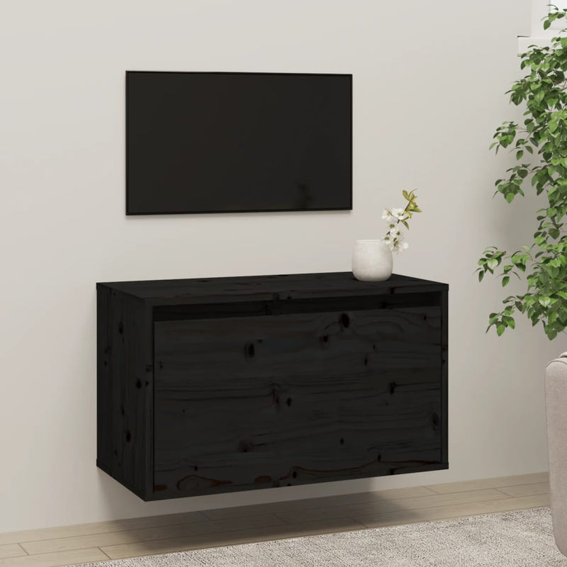 Wall Cabinet Black 60x30x35 cm Solid Wood Pine