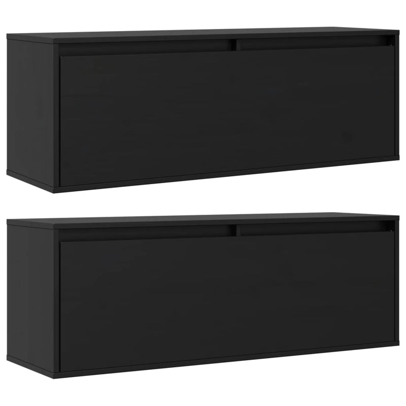 Wall Cabinets 2pcs Black 100x30x35 cm Solid Wood Pine