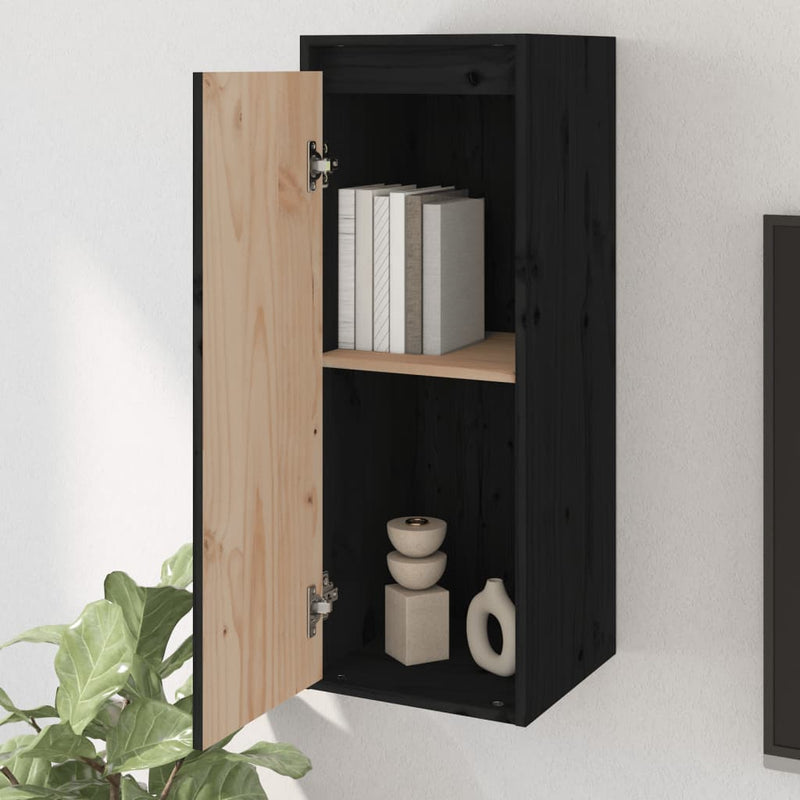 Wall Cabinet Black 30x30x80 cm Solid Wood Pine