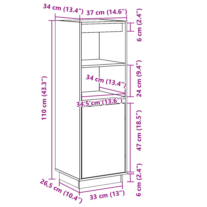 Highboard 37x34x110 cm Solid Wood Pine