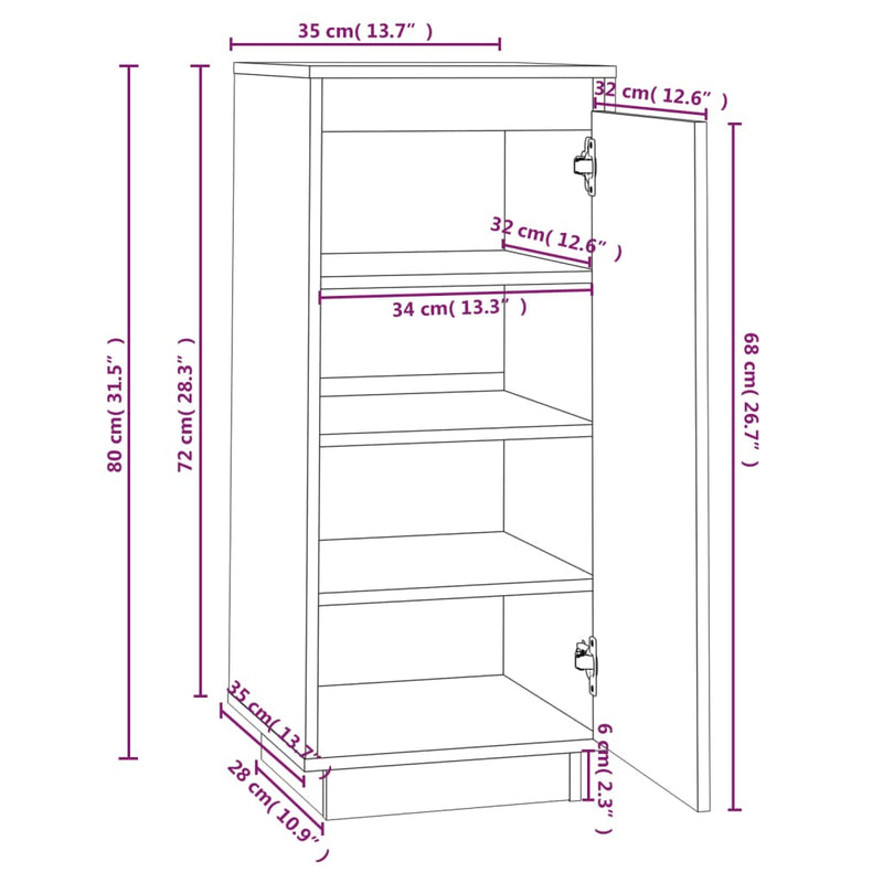 Shoe Cabinet 35x35x80 cm Solid Wood Pine