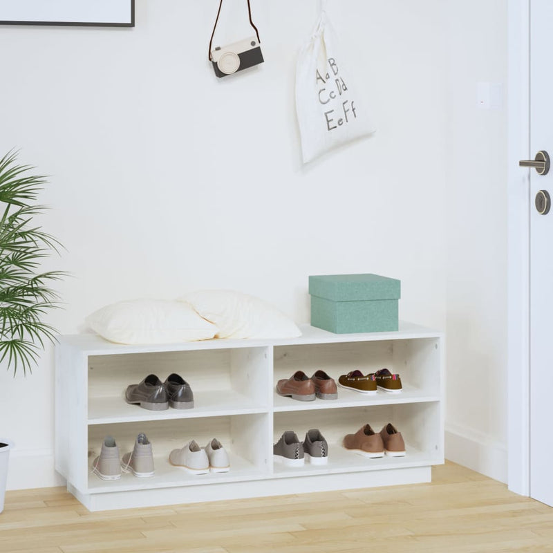 Shoe Cabinet White 110x34x45 cm Solid Wood Pine