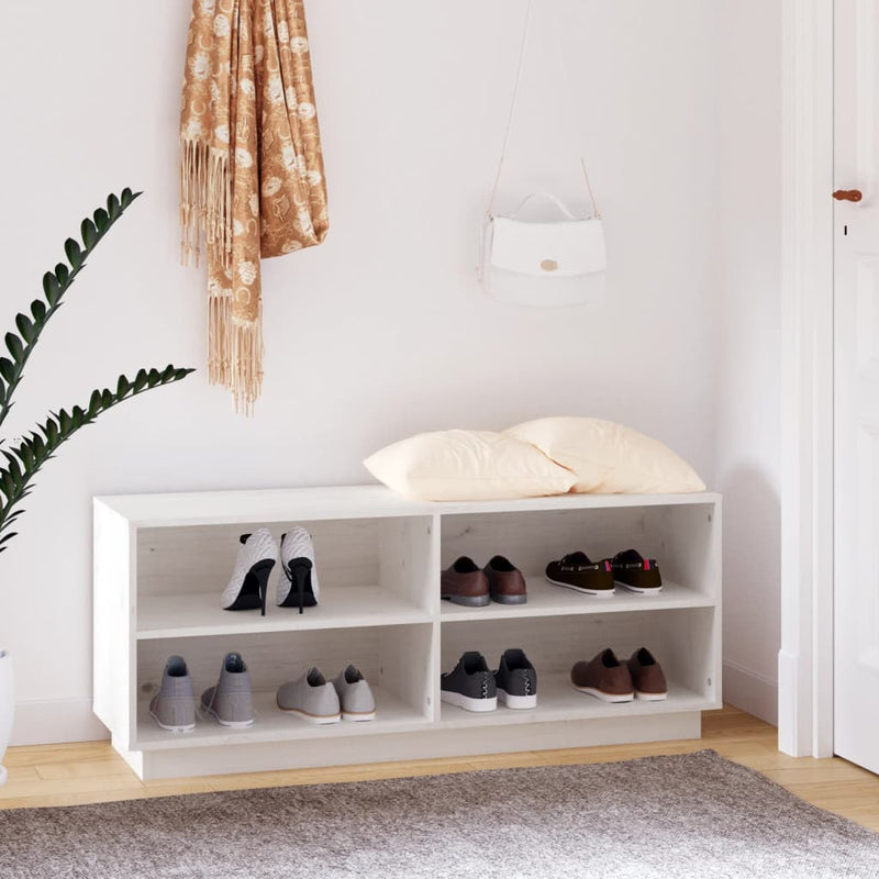 Shoe Cabinet White 110x34x45 cm Solid Wood Pine