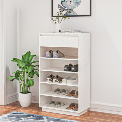 Shoe Cabinet White 60x34x105 cm Solid Wood Pine