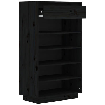 Shoe Cabinet Black 60x34x105 cm Solid Wood Pine