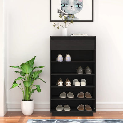 Shoe Cabinet Black 60x34x105 cm Solid Wood Pine