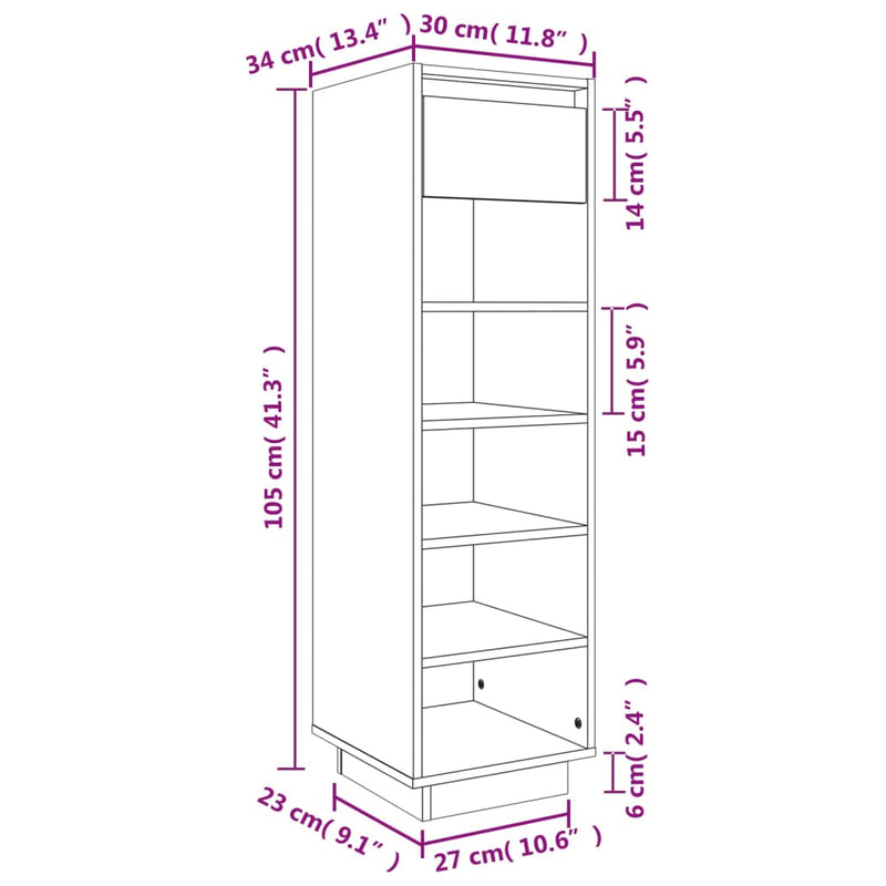 Shoe Cabinet 30x34x105 cm Solid Wood Pine