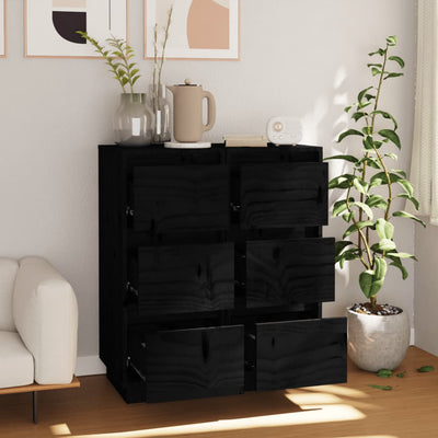 Sideboards 2 pcs Black 32x34x75 cm Solid Wood Pine