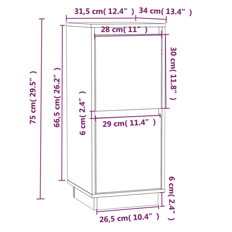 Sideboards 2 pcs Black 31.5x34x75 cm Solid Wood Pine