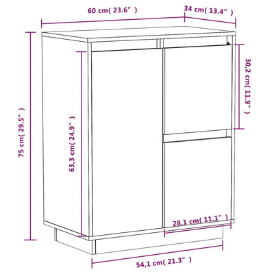 Sideboard Black 60x34x75 cm Solid Wood Pine