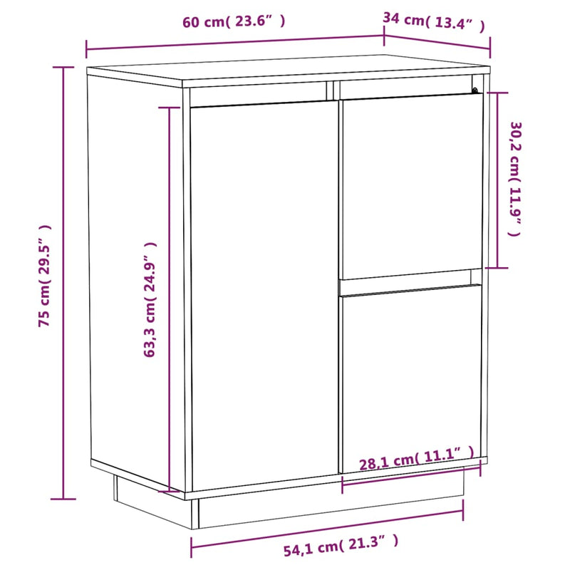 Sideboard Black 60x34x75 cm Solid Wood Pine