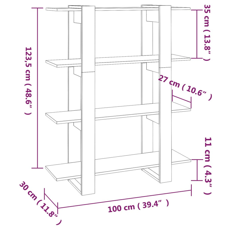 Book Cabinet/Room Divider Concrete Grey 100x30x123.5 cm