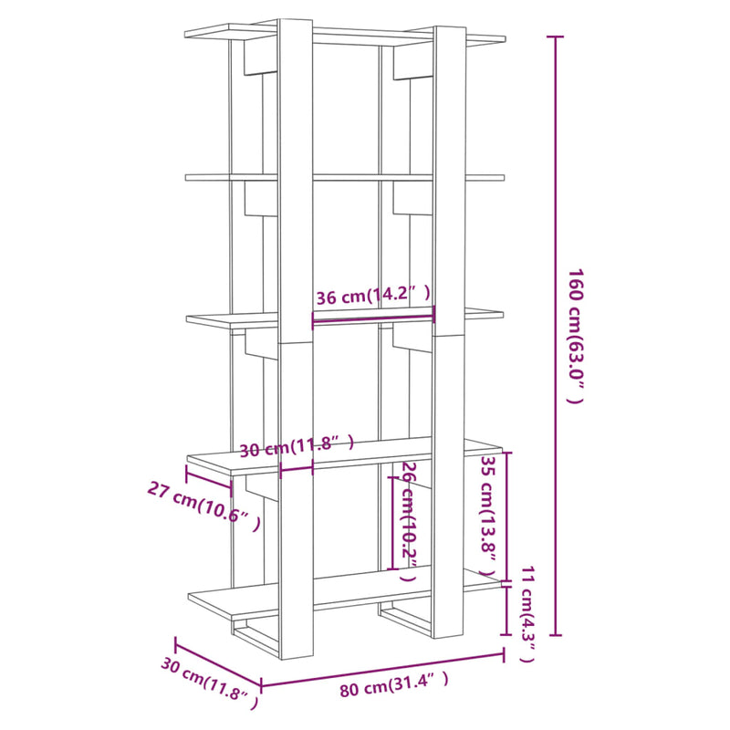 Book Cabinet/Room Divider Concrete Grey 80x30x160 cm Engineered Wood