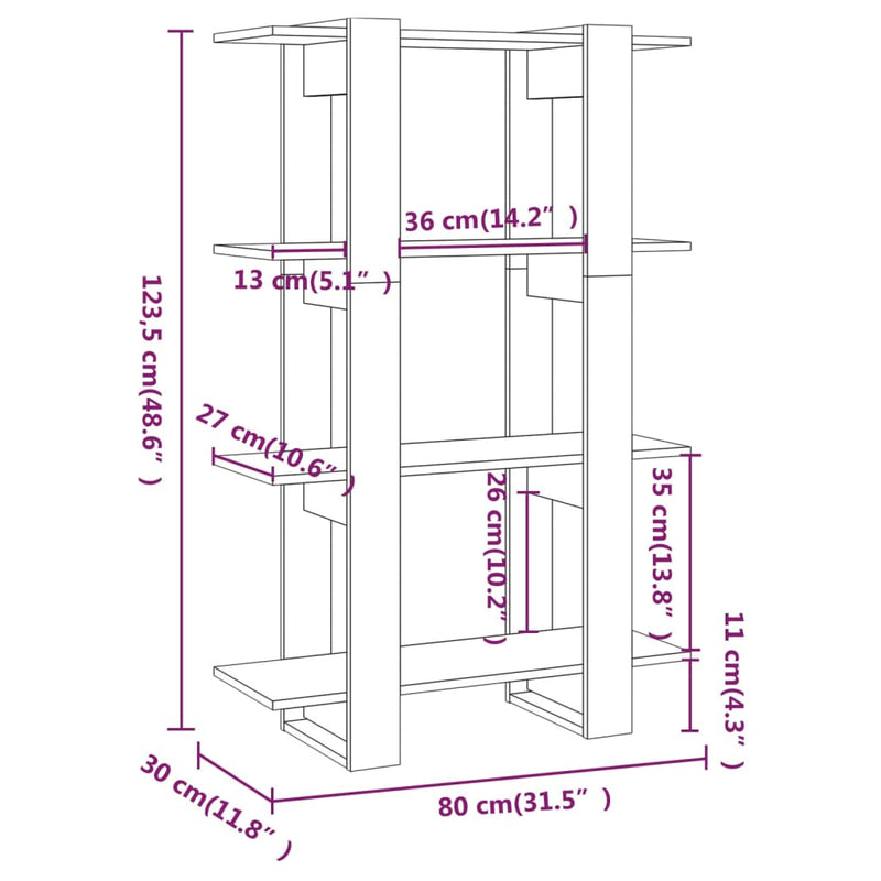 Book Cabinet/Room Divider White 80x30x123.5 cm