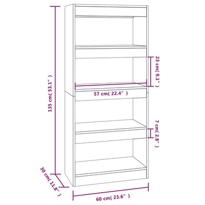 Book Cabinet/Room Divider White 60x30x135 cm Engineered Wood